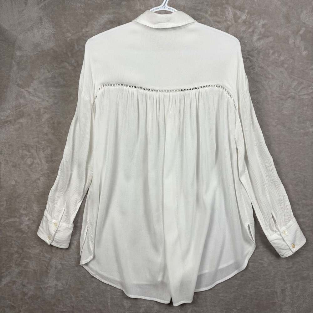 Free People Katie Bird White Crochet Lace Shirt L Oversized Crinkle Beachy Boho - Picture 3 of 12